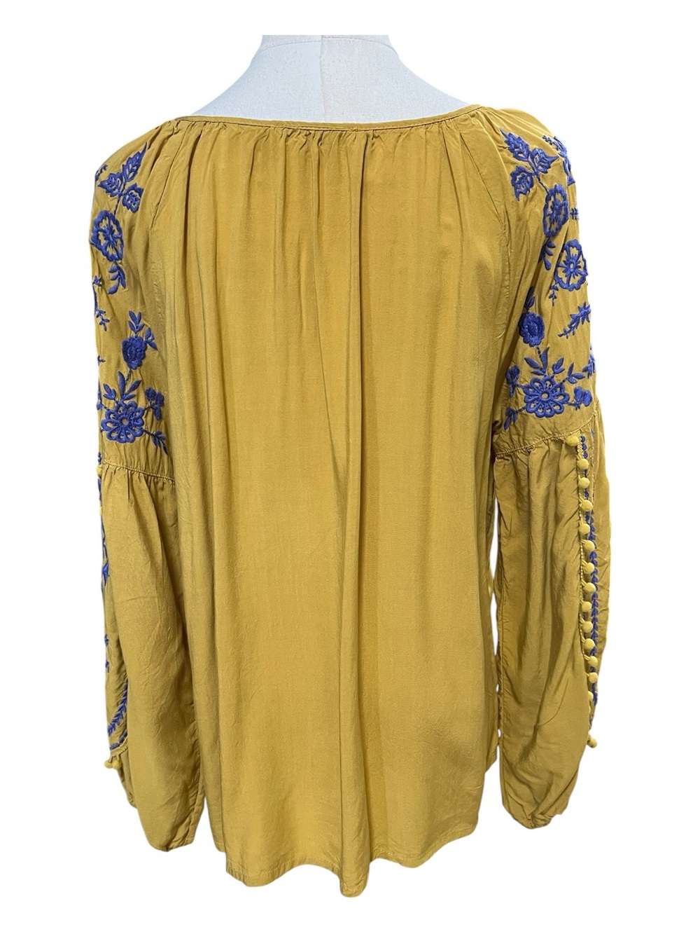 EUC Solitaire Goldenrod Embroidered Boho Peasant Blouse | Size M - Picture 5 of 8